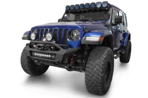 Jeep Gladiator JT Front Bumper - Addictive Desert Designs - Phantom Series, Stubby Winch, Satin Black Aluminum Accent Panels - Hammer Black - `18-`24